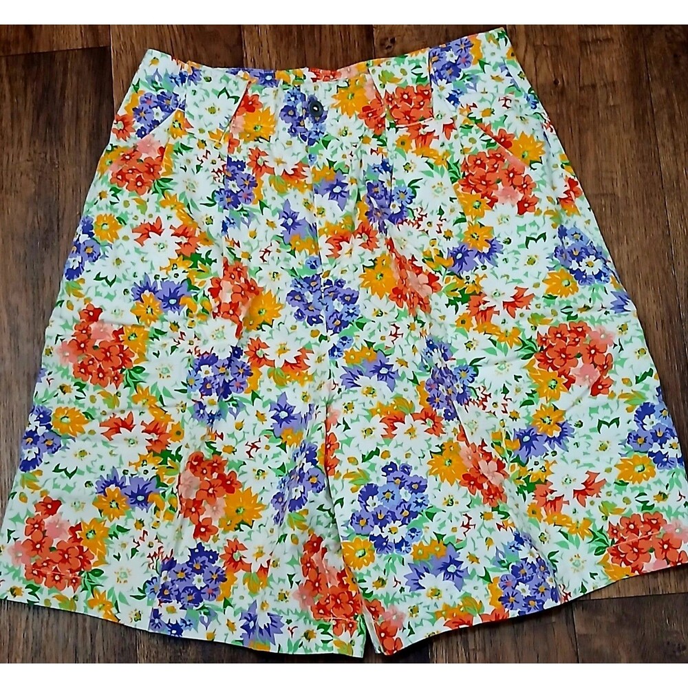 LIZ SPORT FLORAL HIGH WAIST SHORTS 90s VINTAGE PLEATED 29